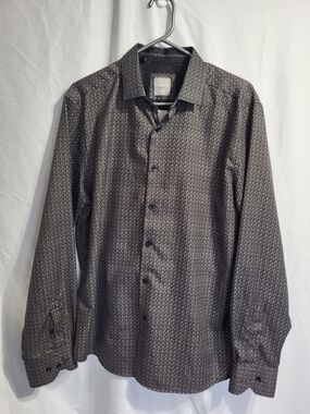 Men's Black Micro Pattern Dress Shirt, Size Large